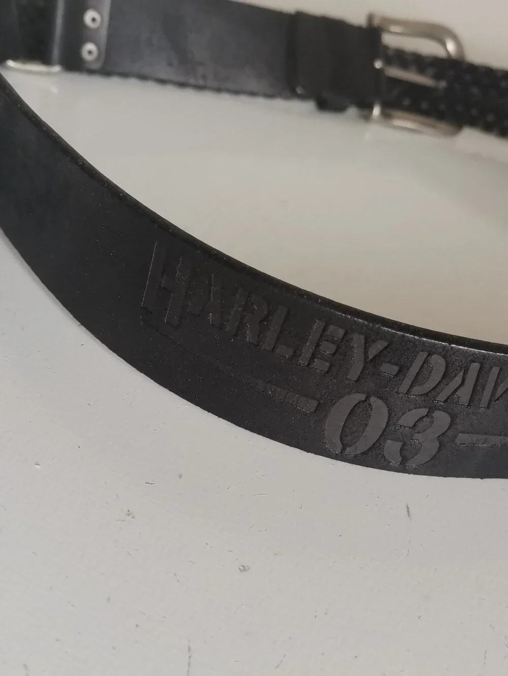 Vintage Harley Davidson 03 Black Leather Braided Trim Belt, Size:34